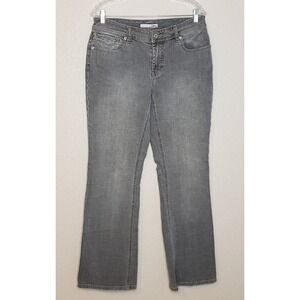 Chico's Platinum Womens Jeans 1 Reg Gray Flare Leg Sequin Back Mid Rise Stretch